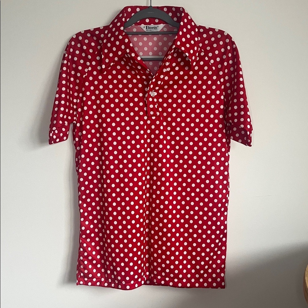 ♥️Etonic Red and white Polka Dot Golf Shirt